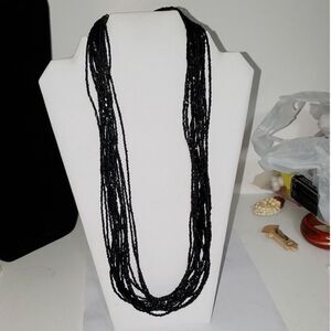 An Elegant Black Seed Bead Layered Necklace Sparkly Evening Luxurious Statement